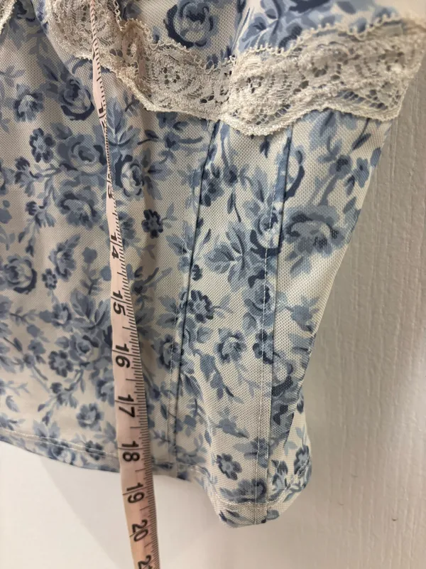 Garage Y2K Coquette Corset-Style Bow Lace Trim Blue Floral Mesh Cami Fairy Core - Image 7