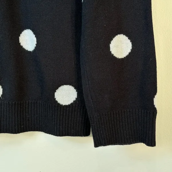 Charter Club Womens XL Black White Polka Dot Cotton Blend Crewneck‎ Sweater - Image 4