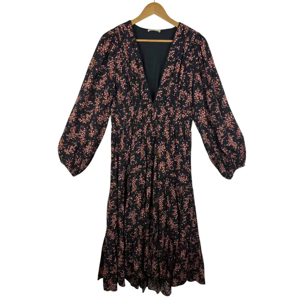 Ulla Johnson Joan Midi Dress Size 8‎ Floral Smocked Tiered Boho Cottage Romantic - Image 2