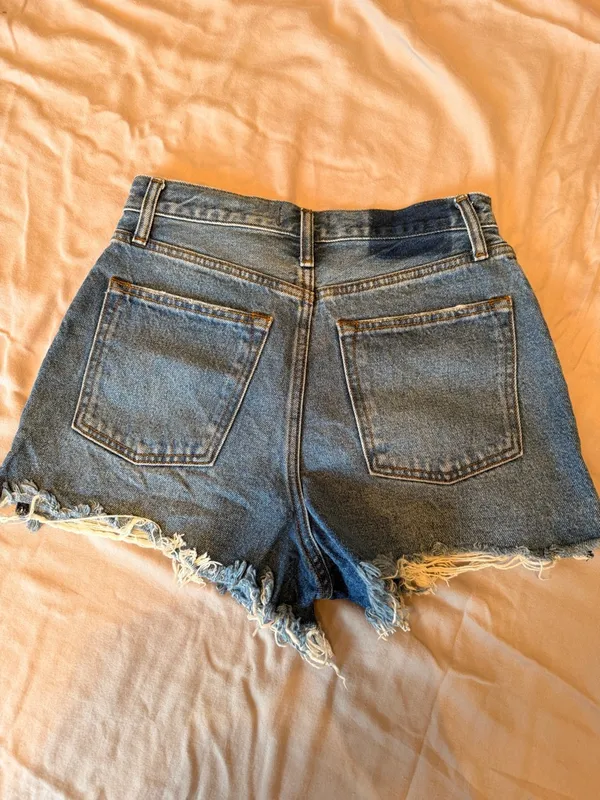 Abercrombie & Fitch Distressed Button-Fly Denim Shorts - Blue - Image 3