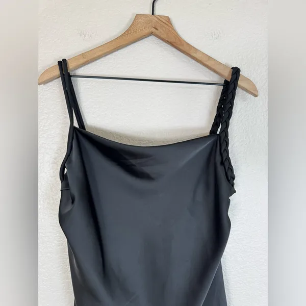 House Of Harlow 1960 x Revolve Black Satin Braided Strap Slip Mini Dress M $210 - Image 6