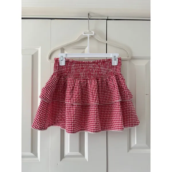 One Clothing Red White Gingham Ruffle Mini Skirt M - Image 2