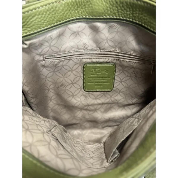 Fossil Pebble Satchel Green Leather Top Zip Double Strap‎ Sev Pockets - Image 4