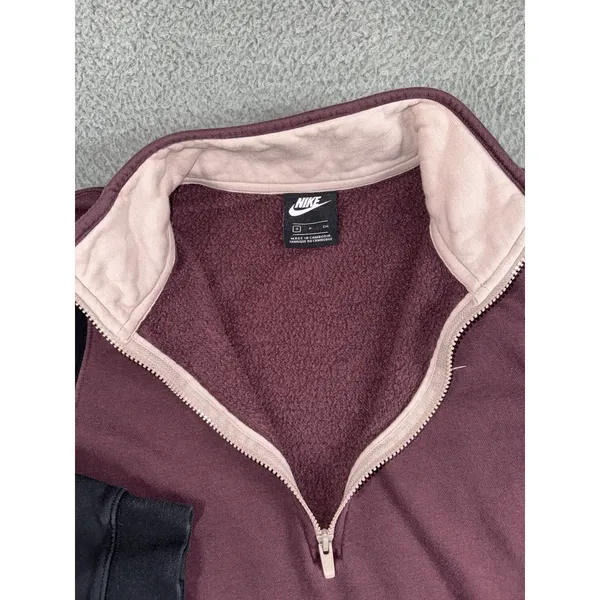 Nike Quarter Zip Pullover Women S Burgundy Black Colorblock‎ Fleece Mock Neck - Image 8