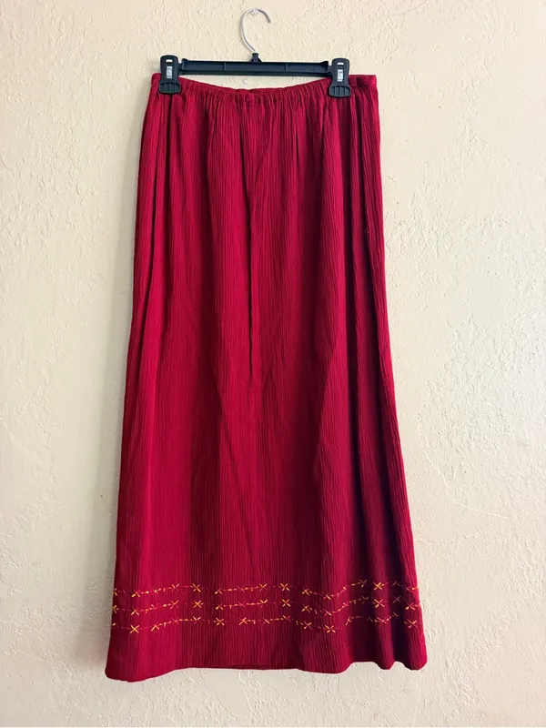 Norton McNaughton Deep Red Maxi Skirt with Hem Embroidery - Image 3