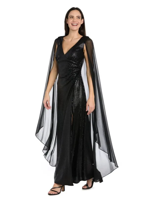 NWT V-Neck Floor-Length Sequin Formal Sheath Column R&M Richards 5259 Black - Image 2