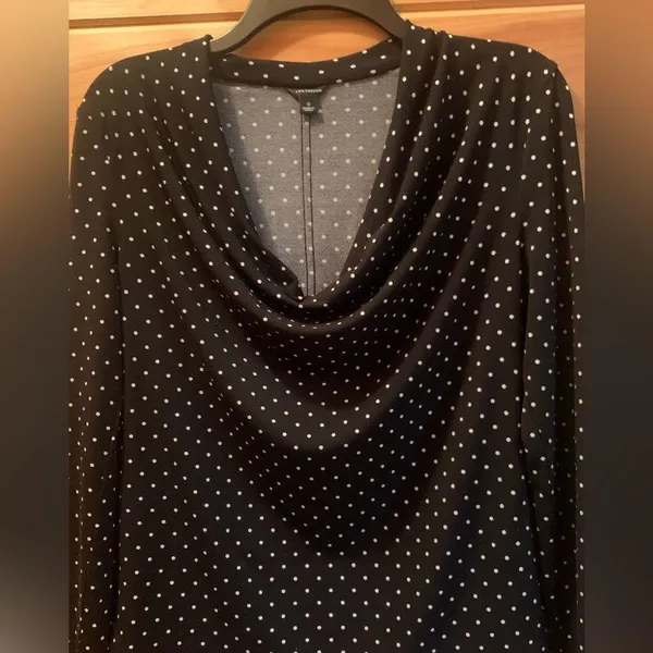 Ann Taylor Long Sleeve Black And White Polka dot Scoop Neck Blouse Size Small - Image 2