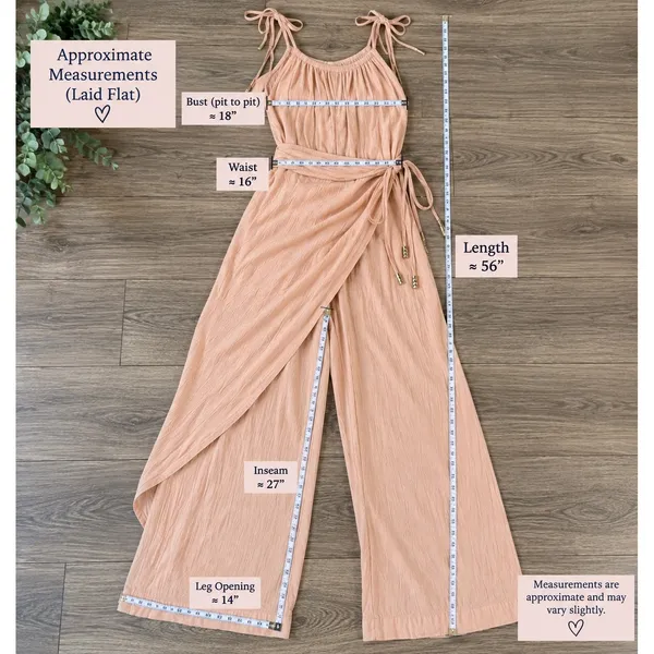 Free People Peach Blush Wide Leg Wrap Overlay Jumpsuit Medium Cotton Gauze Tie - Image 9