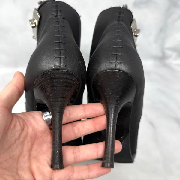 Giuseppe Zanotti Vicini Vintage Y2K Shearling Zip Pointed Ankle Booties Black 36 - Image 10