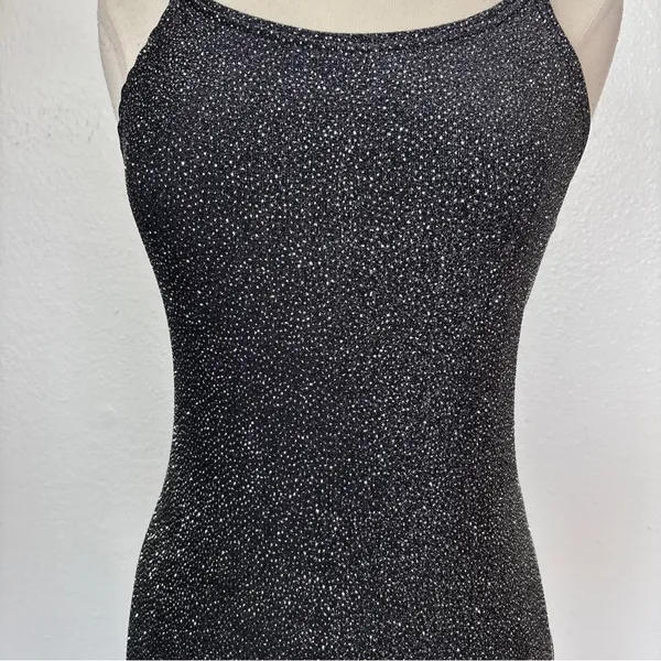 Jump Vintage 90s Black + Silver Glitter Full Length Sleeveless Prom Dress - Image 10