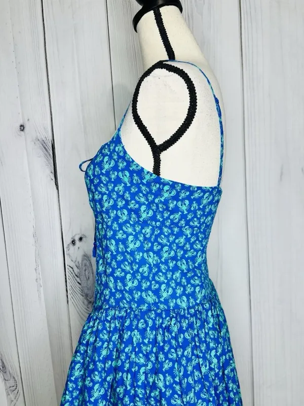 Roller Rabbit x Target Sz XS Blue Green Lobster Print Mini Dress Smocked Back - Image 7