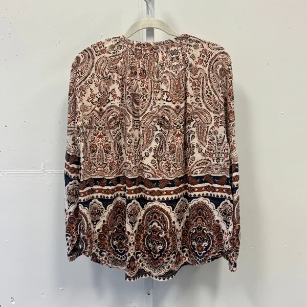Lucky Brand Paisley Tassel Peasant Boho Jersey Blouse XL Cotton Linen Blend Rust - Image 2