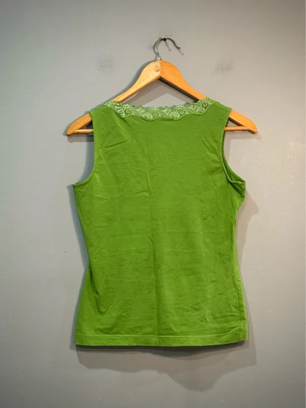 Green Talbots Square Neck Lace Trim Cami Tank Top Size SP EUC - Image 4