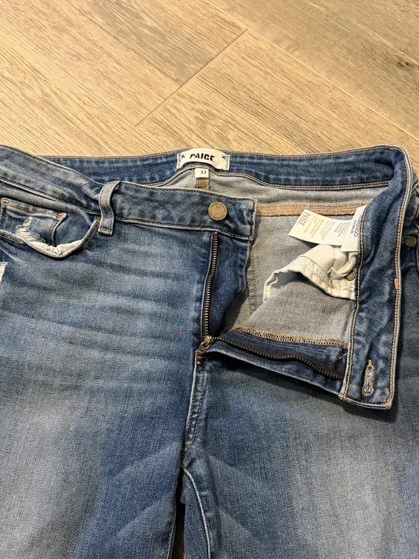 PAIGE Verdugo Ankle Jeans Women's Size 32 Blue Mid Rise Raw Hem Skinny - Image 3