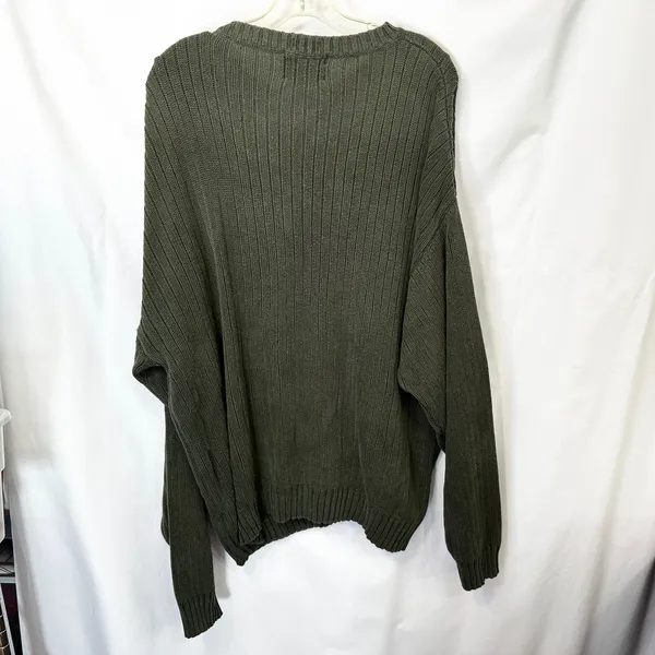 VTG Chaps Ralph Lauren XL Sweater Green Ribbed Cotton Heavyweight Fisherman 1023 - Image 2