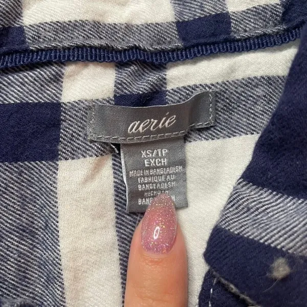 Aerie Blue White Plaid Romper Long Sleeve Button Up XS NWT 9197-890 - Image 4
