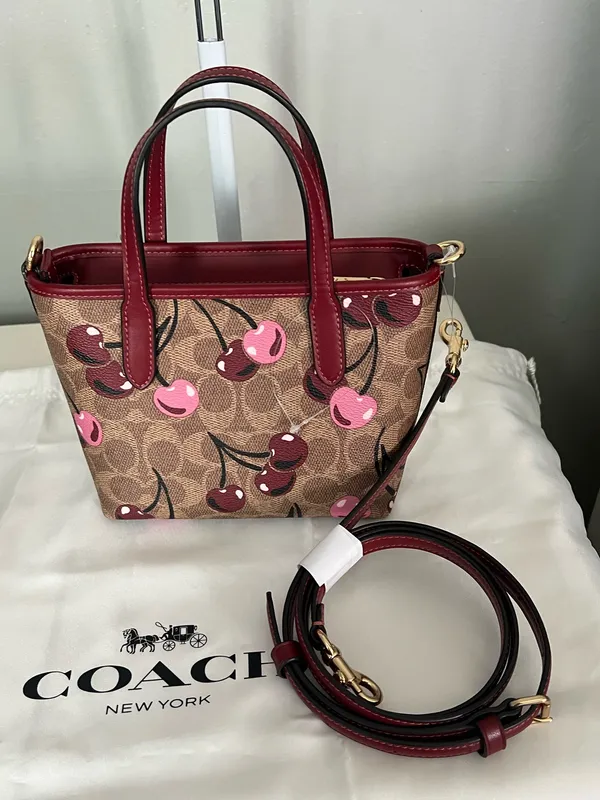 Coach City Mini Tote Bag In Signature Canvas With Cherry Print With Matching Wallet - Image 7