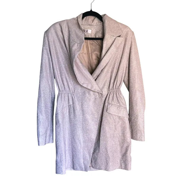 House of CB Shimmer Blazer Wrap Dress Women S Silver Glam Sparkle Cocktail Party - Image 3