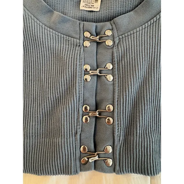 Zara Dusty Blue Crop Top Ribbed Knit Y2K Downtown Girl Balletcore Edgy Casual - Image 3