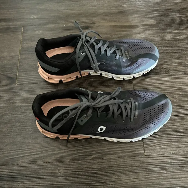 On Running Black Gray and Pink Accent Sneakers - Image 3