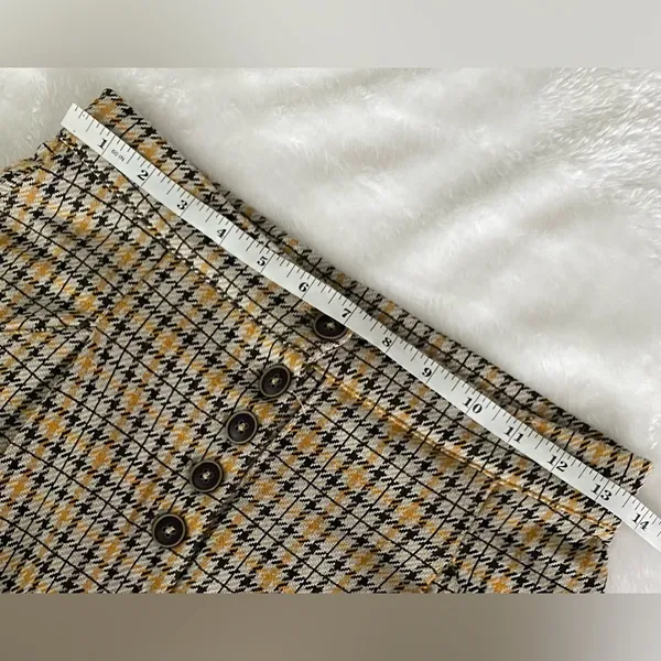 Free People Posey Plaid High Waisted Pleated Carrot Trousers Pants Yellow - Image 9