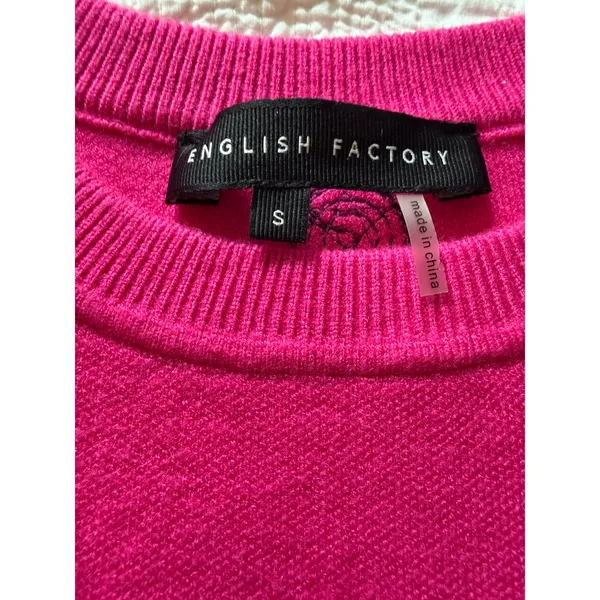 English Factory Hot Pink Sequin Polka Dot Puff Sleeve Sweater S - Image 8