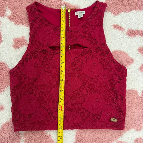 Y2K Guess Lace Crop Top XS | Fuchsia Pink Floral Lace Tank | Coquette Barbiecore Fairycore Party Going Out Top Size: XS / TP - Image 8