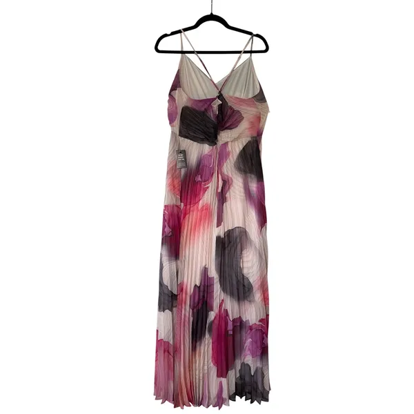 Express Floral Abstract Micro Pleated Maxi Dress Plum Magenta Watercolor L‎ NWT - Image 2