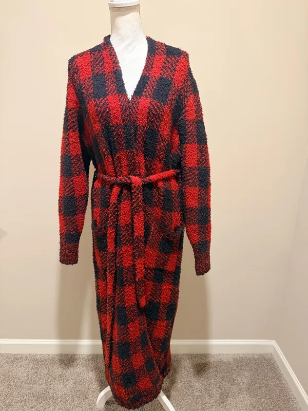 NWT SKIMS Unisex Cozy Robe Brick Buffalo Check Sz S/M oversized - Image 2