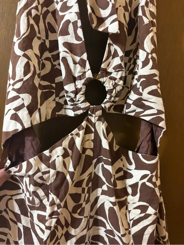 Free People Kira Abstract Cut-Out Brown & White Jumpsuit - Image 5