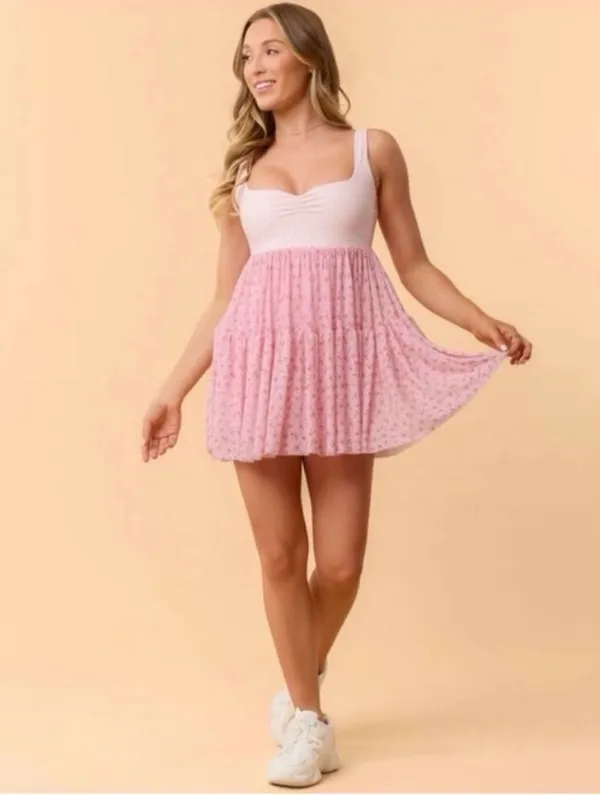 NWT! Popflex Target X Blogilates Sweetheart Babydoll Dress Gingham/Floral Size Small - Image 3