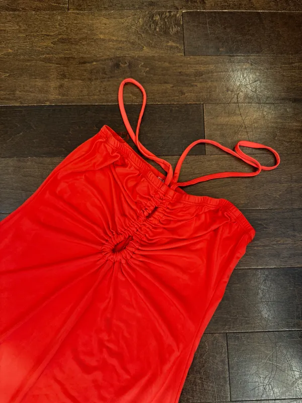 Sincerely Jules Bright Orange Halter Flowy Slinky midi dress - Image 4