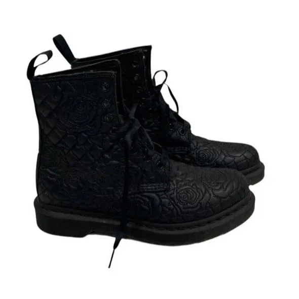 Dr. Martens Women’s Vonda Brause Black Leather Floral Flower Print Ankle Boots 8 - Image 6