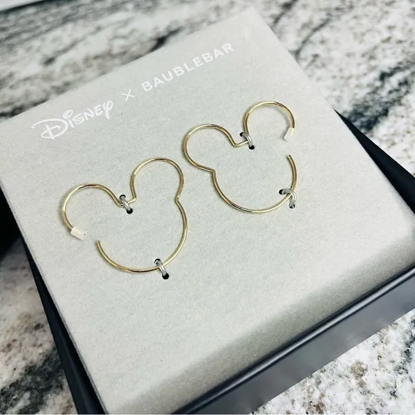 Disney x BaubleBar Mickey Mouse Outline Wire Hoop Earrings Gold NWT - Image 2