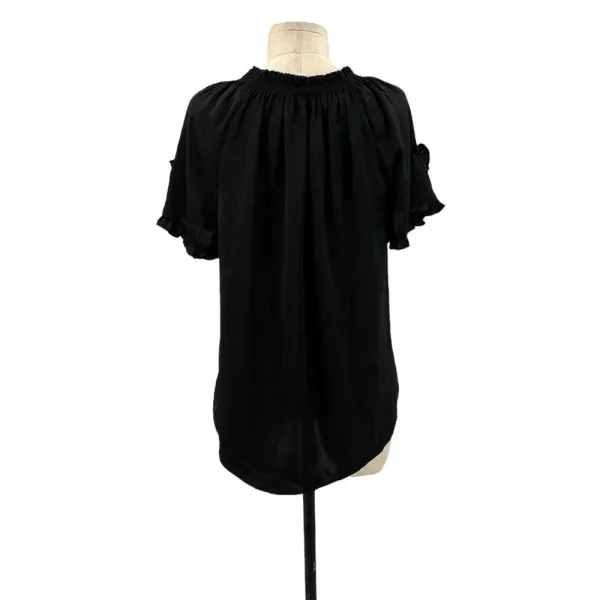 Current Air Los‎ Angeles Black Ruffle Short Sleeve Blouse Size Small - Image 7