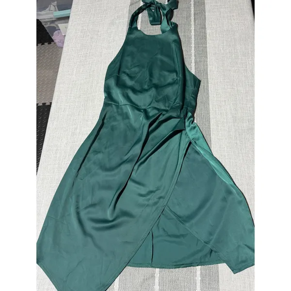 Half Island Womens Emerald Green Satin Halter Wrap Cocktail Dress Size‎ S - Image 6