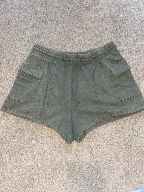 So Wear it Declare it Junior Cotton Olive Green Cargo Tie Front Fleece Shorts - Image 2