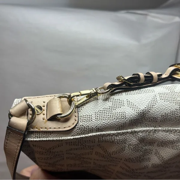 Michael Kors Monogram Crossbody Bag in Cream and Tan - Image 7
