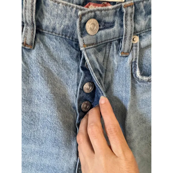Free People We The Free Raw Ultra High Rise Hem Button Fly Jeans Light Blue 27 - Image 4