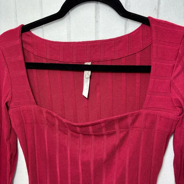 Free People Intimately Wine Red Long‎ Sleeve Beside Me Ribbed Thong Bodysuit S - Image 4