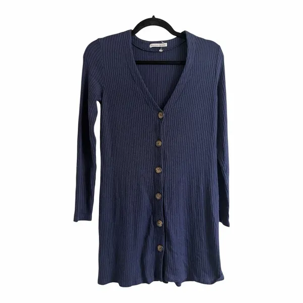 ✨Reformation Agatha Ribbed Knit Button Down V Neck Navy Sz Small Dress✨ - Image 5