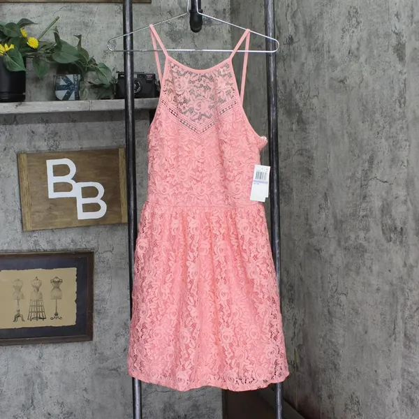 NWT City Studios Juniors Lace Halter Fit & Flare Dress Pink 11 - Image 2