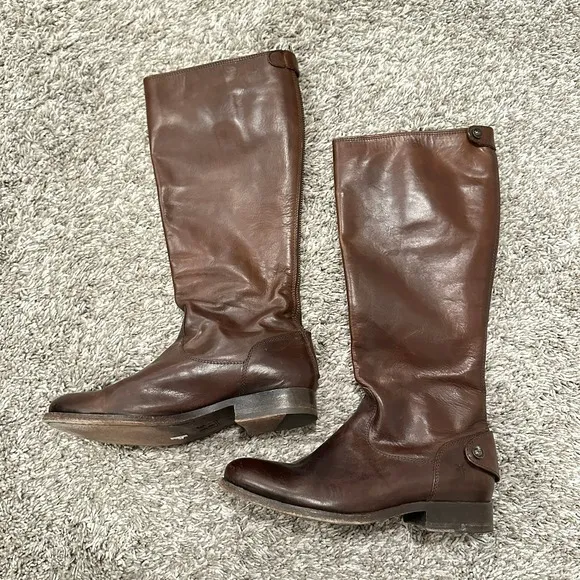 Frye Women's Brown Leather Riding Boots Knee‎ High Zip Up Casual Tall Size 7 - Image 9