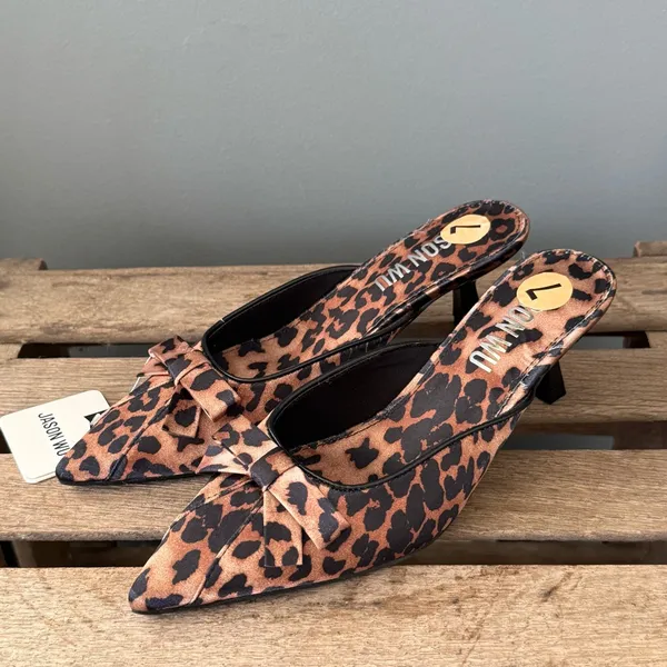 Jason Wu Leopard Print Pointed Toe Slingback Bow‎ Kitten Heels Sz 7 A39 - Image 2