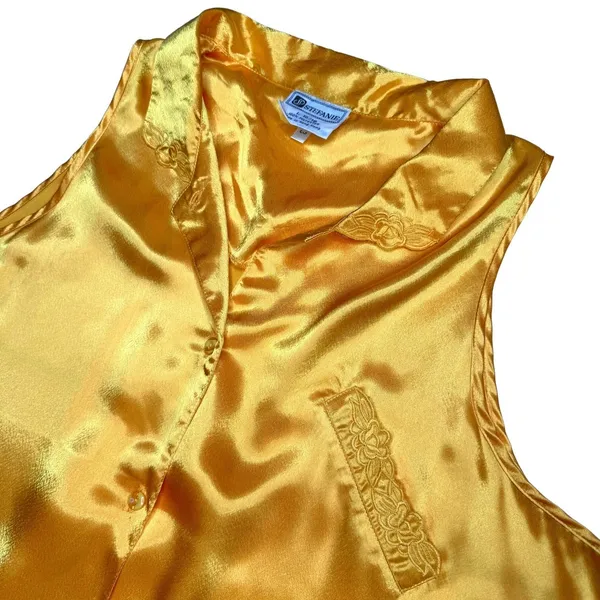 Vintage Stefanie Lingerie Slip‎ Dress L Chemise Button Golden Yellow Hong Kong - Image 9