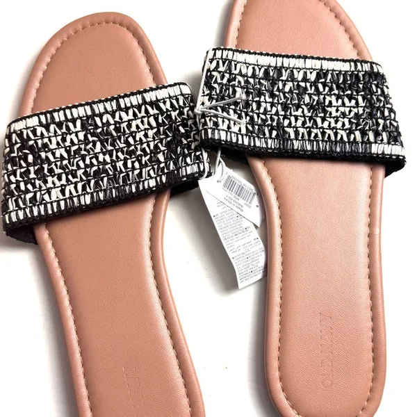 Old Navy Women's Low Heel Slide Sandals Rafia Crafted Black Marl Sz 9 NWT - Image 5