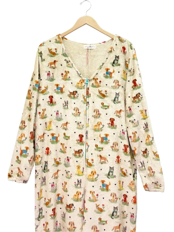 Natural Life Dog Park One Piece Pajamas Large Plush Fleece Dog Print Jumpsuit - Image 5