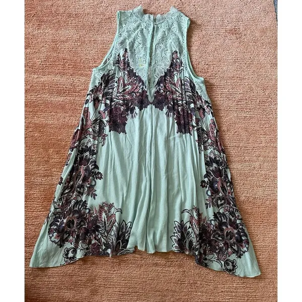 NWT Intimately Free People Y2k Marsha Lace Slip Dress Turquoise Blue Floral L - Image 8