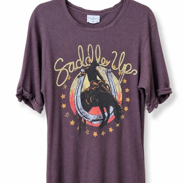 NEW Free People x Vintage Souls Chocolate Brown Saddle Up Graphic Maxi Tee Dress - Image 5