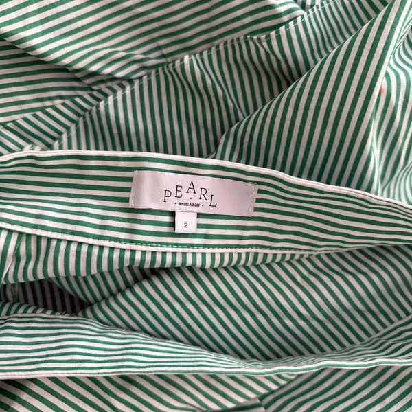 Pearl by Lela Rose Green Ruffle Stripe Asymmetrical Midi Skirt cotton poplin - Image 2